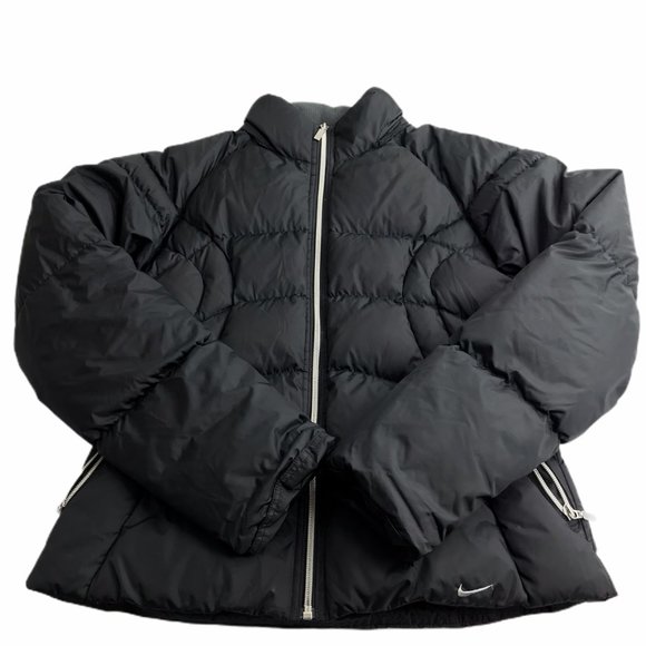 Nike Down Feather Puffy Puffer Coat Jacket, Black, Full Zip Youth 8-10 (Medium) - Picture 1 of 12